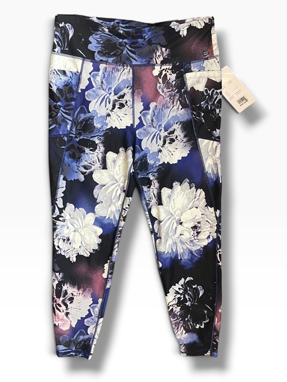 NWT Jones New York Sport Floral High Rise Pocket Leggings Blue Purple Size Large